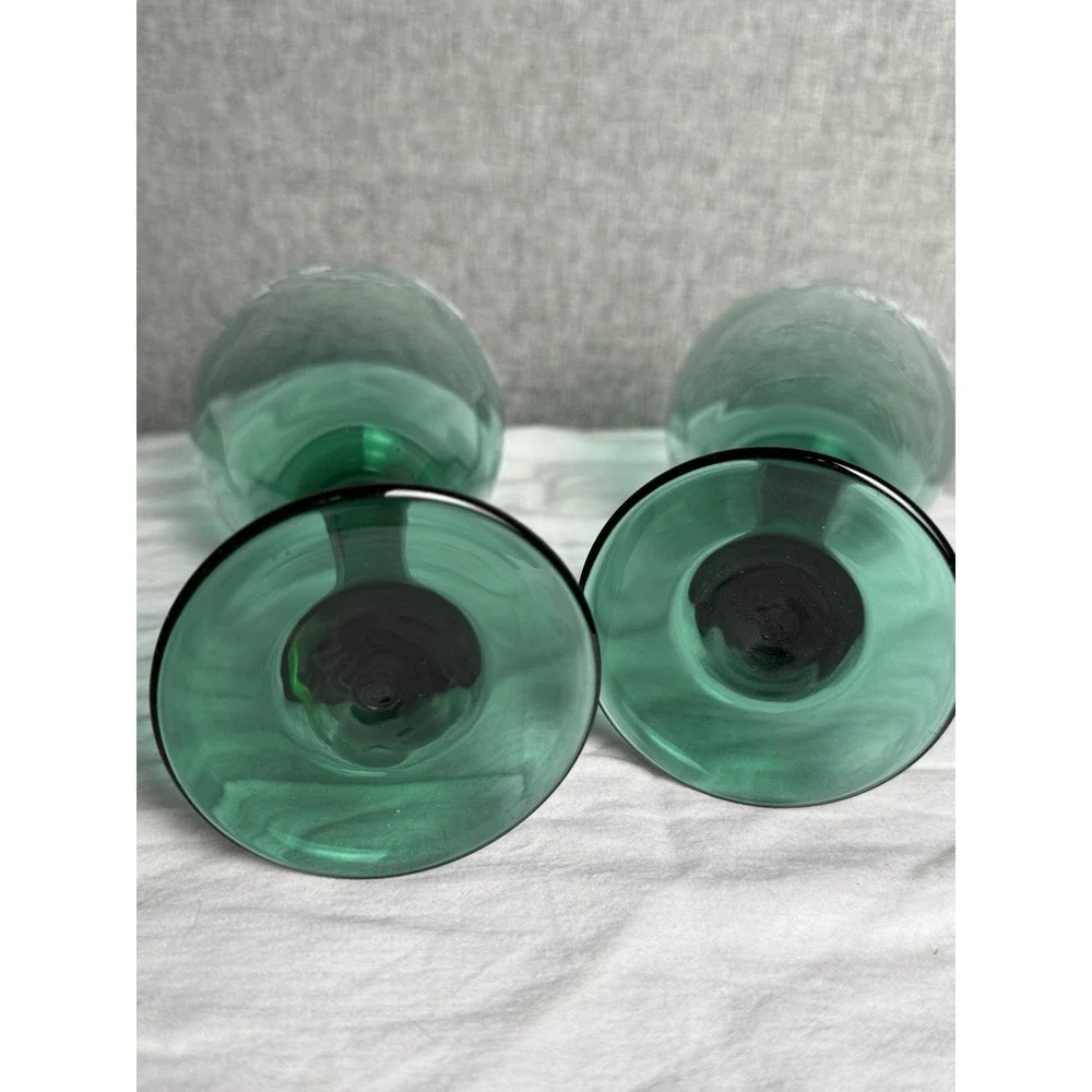 2 - Vintage Libbey Juniper Green Water‎ Pinecone Wine Goblets Glass Teardrop